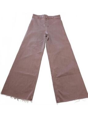 ZARA Viral High-Rise Wide-Leg Full-Length Jeans Mauve Pink Taupe Raw Hem Size 6